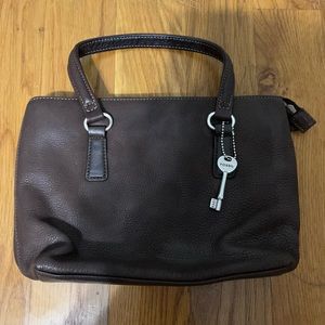 Fossil Brown Leather Satchel Bag Purse 75082